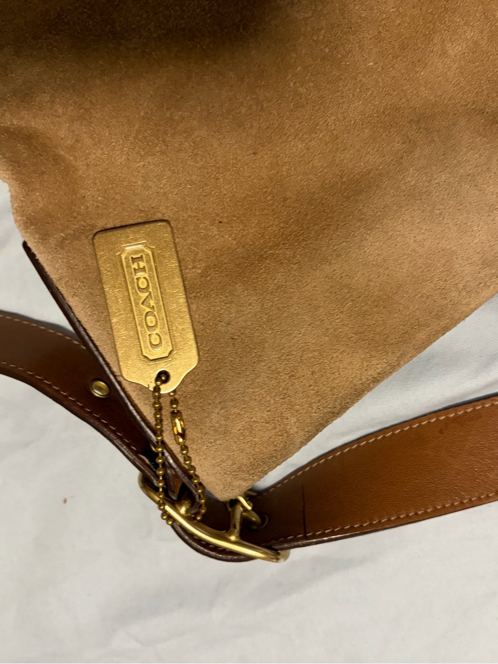 Coach Tan Suede Hobo Shoulder Bag with Brown Leather Trim